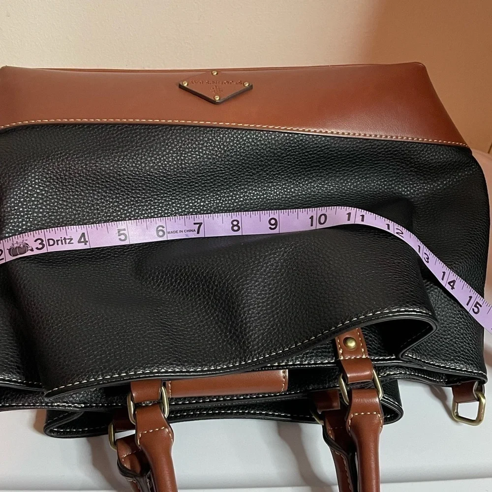 St. Johns Bay Brenna Black and British Tan Pebble women’s Satchel purse bag